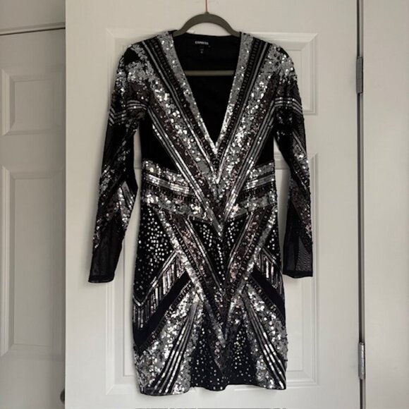 Express Black and Silver Sequin Dress - Picture 2 of 4